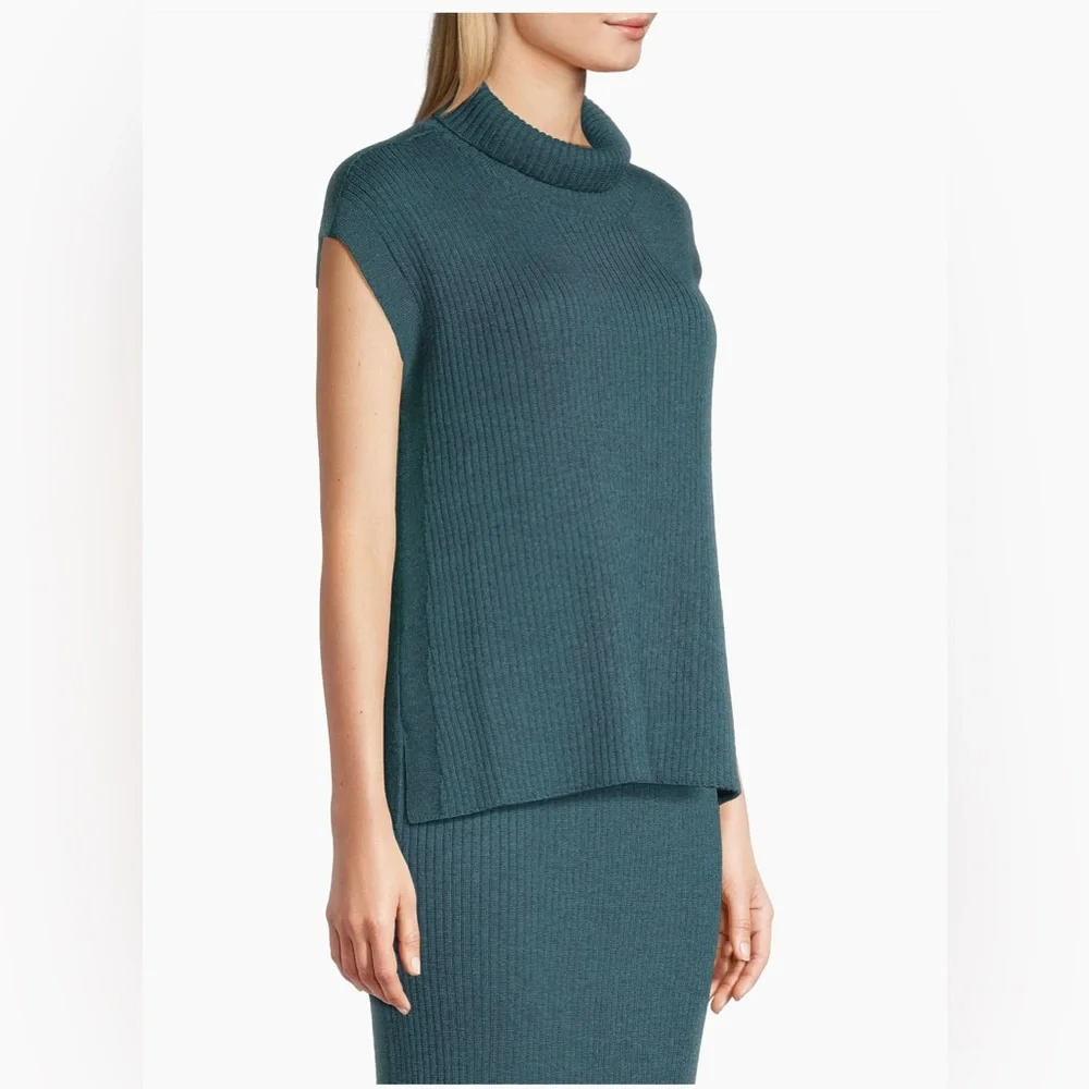 EILEEN FISHER Ribbed Turtleneck‎ Wool Tank In Alpine L - Picture 10 of 16